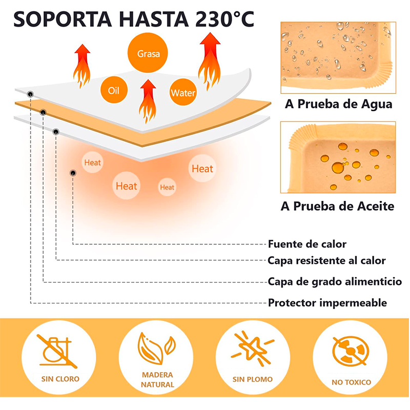 Papel de Horno para Freidora de Aire 100 unidades 22x14cm