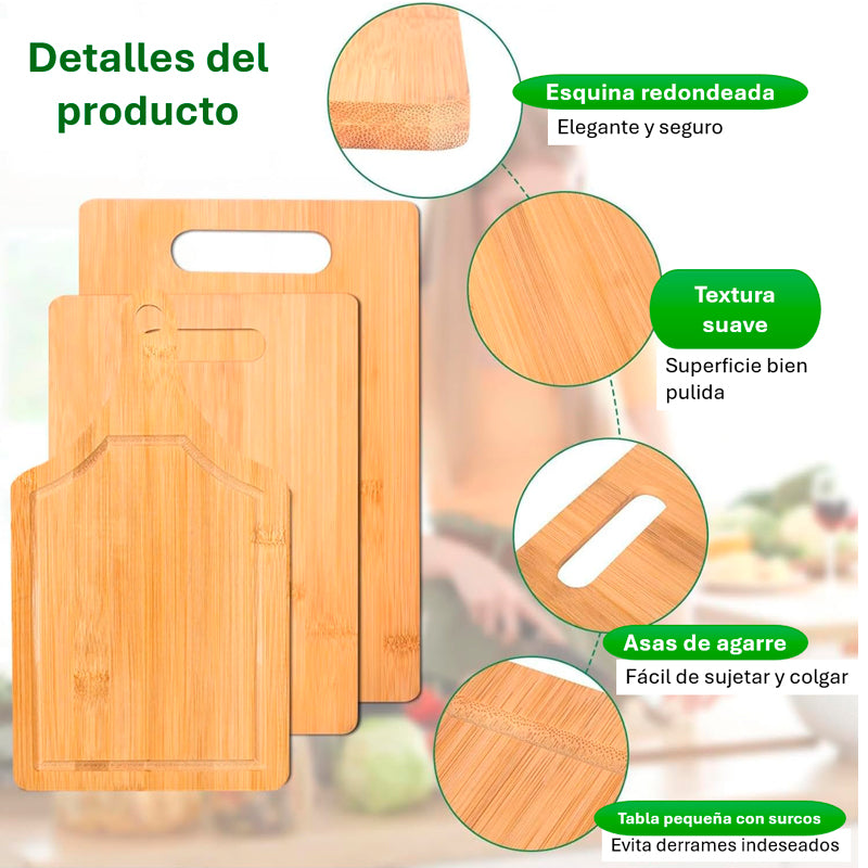 Set de 3 Tablas para Picar de Bambú