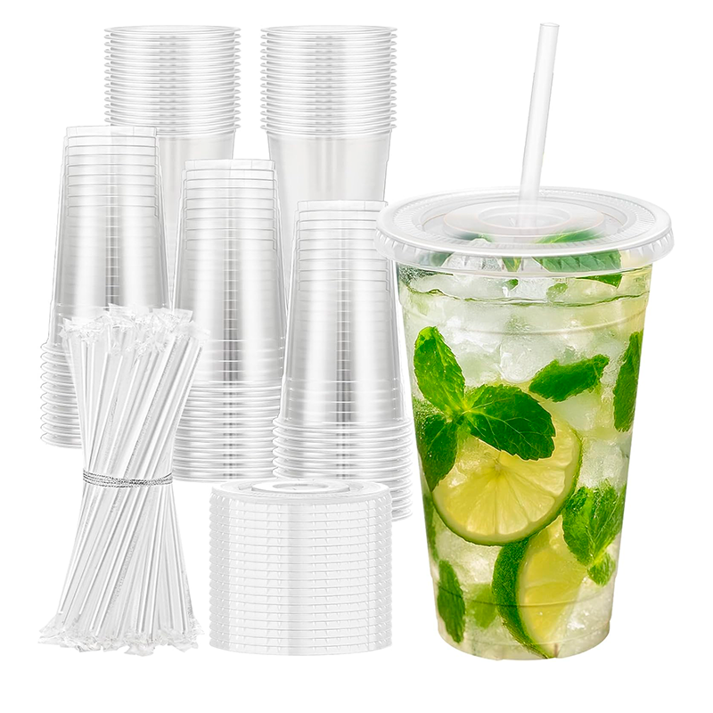 50 Vasos Desechable Plástico Con Tapa Y Bombillas 24 Onzas Transparente