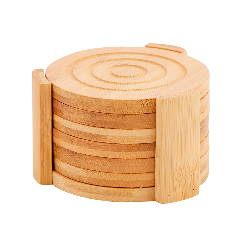Juego De 6 Posavasos De Bambú Con Base Tapete Para Bebida