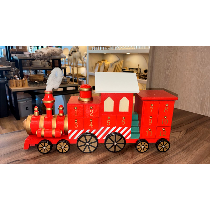 Calendario De Adviento De Tren De Madera Navidad 24 Cajones Rojo