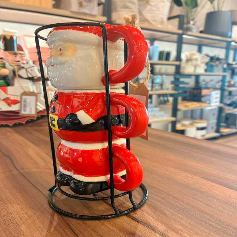 Set 3 Tazas De Cafe Mug De Viejito Pascuero Adorno Navidad Rojo