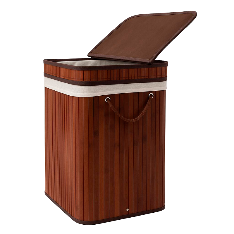 Canasto De Bambú Cesto De Ropa Sucia Pleglable Con Tapa Marrón Oscuro