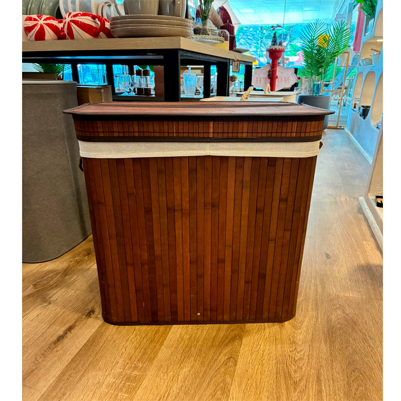 Canasto De Bambú Cesto De Ropa Sucia Pleglable Con Tapa Marrón Oscuro