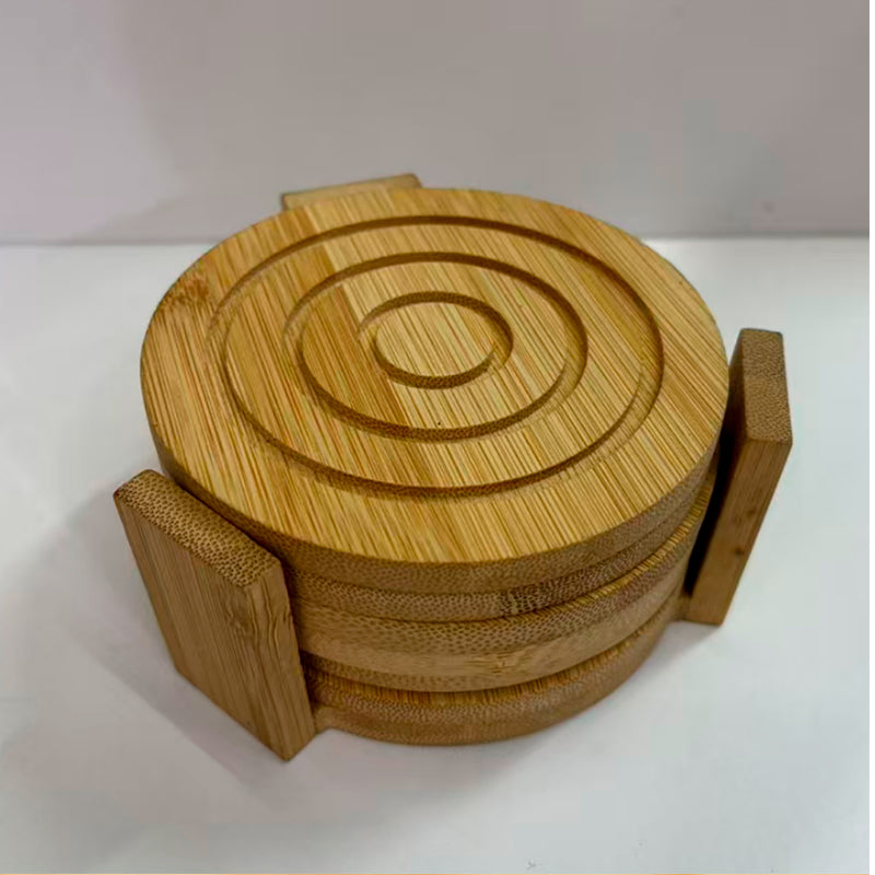 Juego De 6 Posavasos De Bambú Con Base Tapete Para Bebida