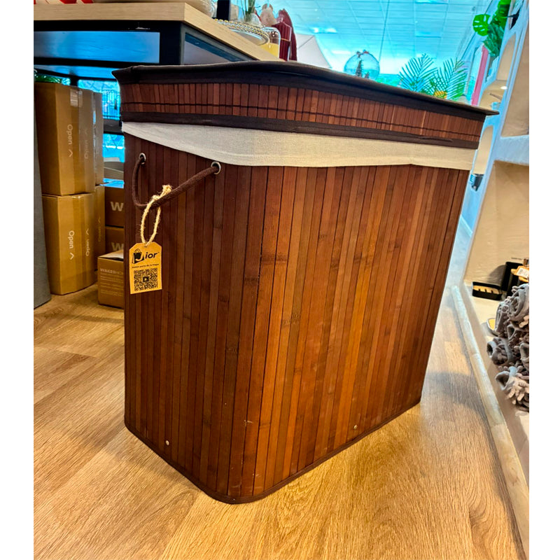 Canasto De Bambú Cesto De Ropa Sucia Pleglable Con Tapa Marrón Oscuro