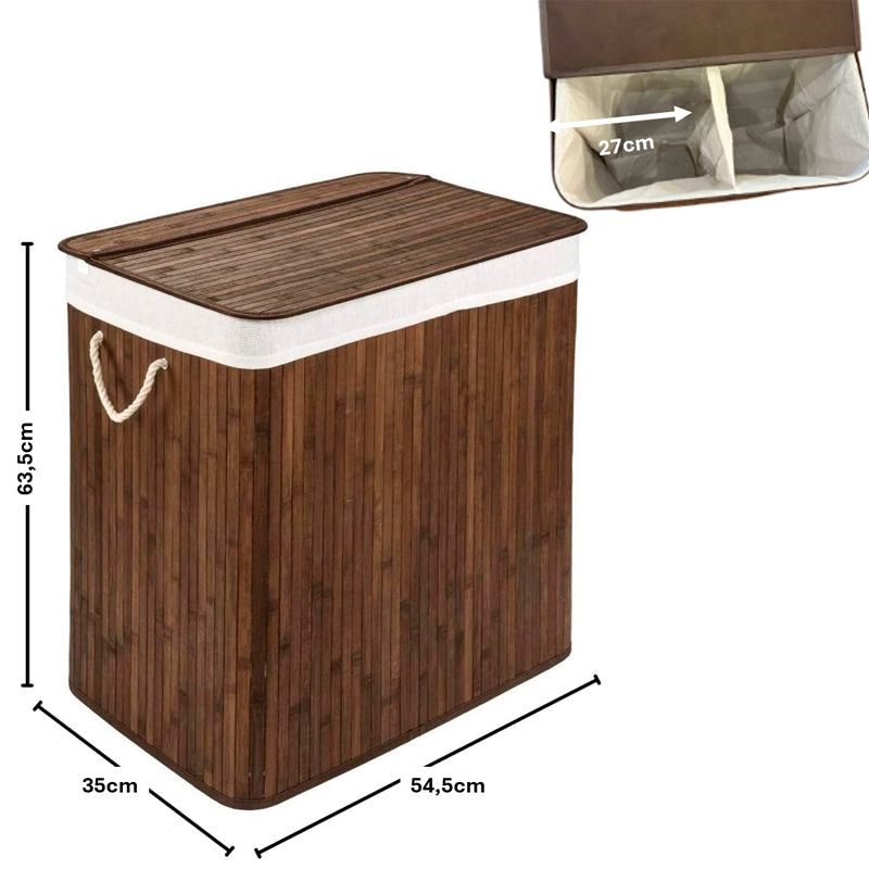 Canasto De Bambú Cesto De Ropa Sucia Pleglable Con Tapa Marrón Oscuro