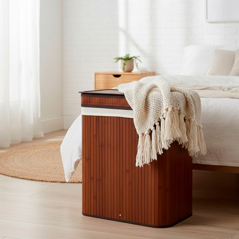 Canasto De Bambú Cesto De Ropa Sucia Pleglable Con Tapa Marrón Oscuro