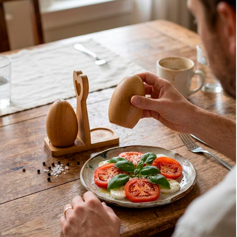 Juego de Salero y Pimentero Madera Natural Estante de Especias para Mesa