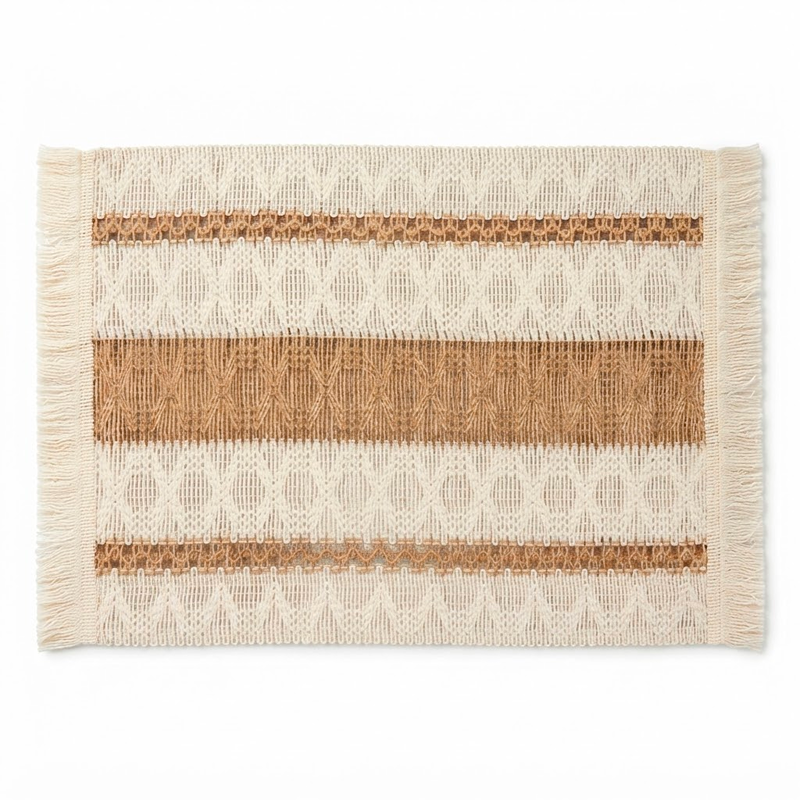 Pack 6 Individual De Mesa Tejido Con Flecos En Algodón Yute Natural