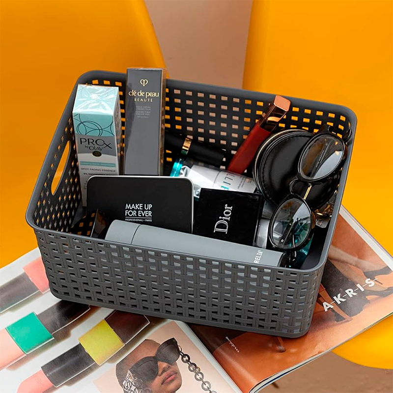 Pack Caja Organizadora Ratán 10lt Color Gris Canasto Cocina