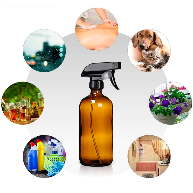 Botellas de Spray de Vidrio Ambar 500ml Paquete 2 Botellas Recargables con Base de Madera