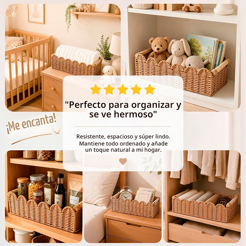 Canasto Tejido Organizador De Baño Con Asas De Madera