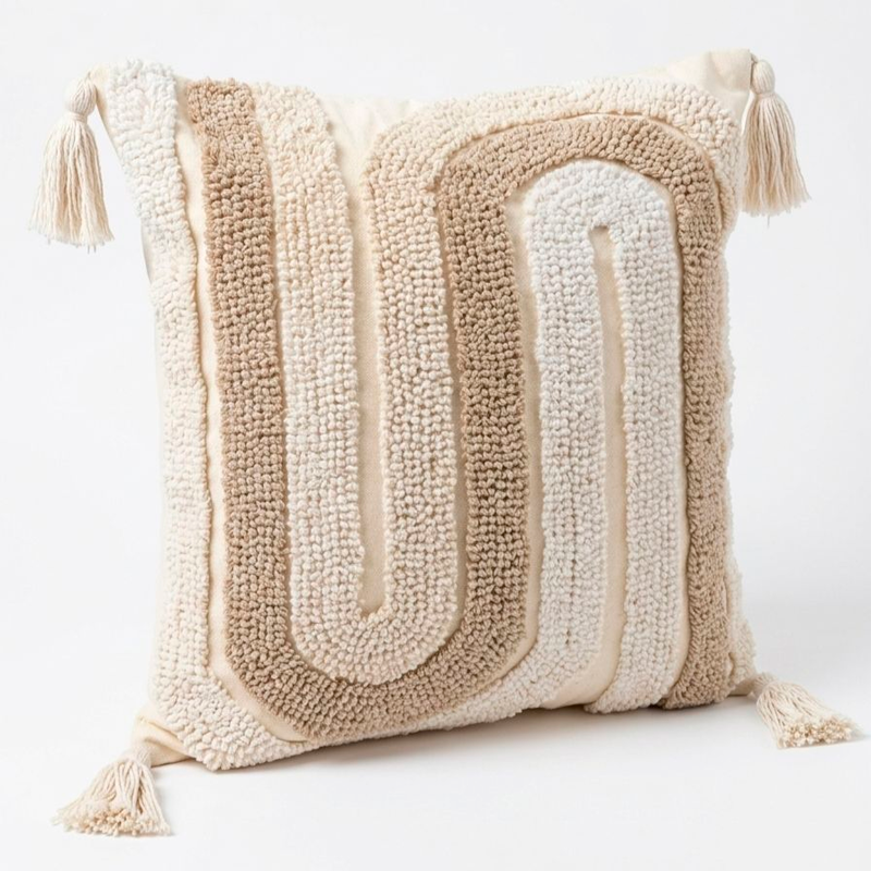 Funda de Cojín Boho Tejida con Borlas Funda Almohadon Sofa 45x45cm