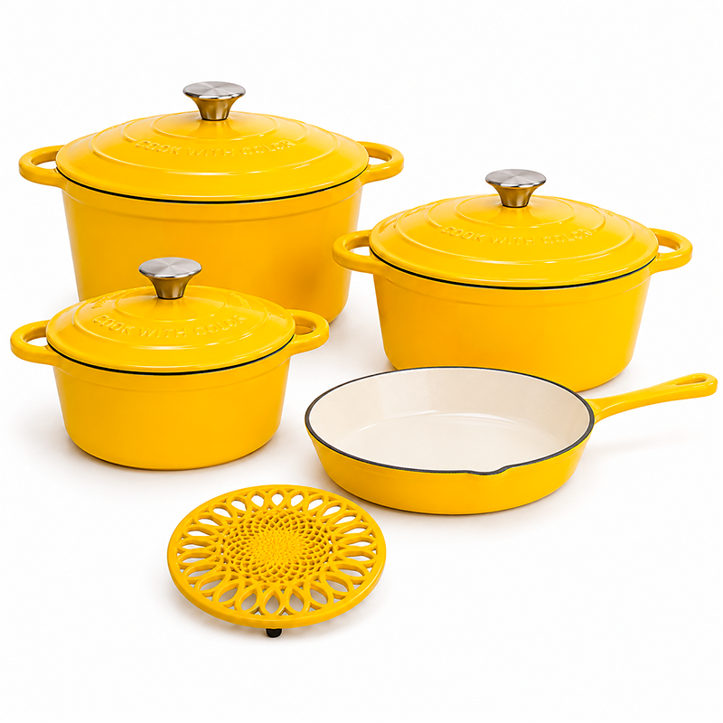 Juego De Ollas Hierro Fundido Esmaltado Bateria De Cocina 8 Piezas