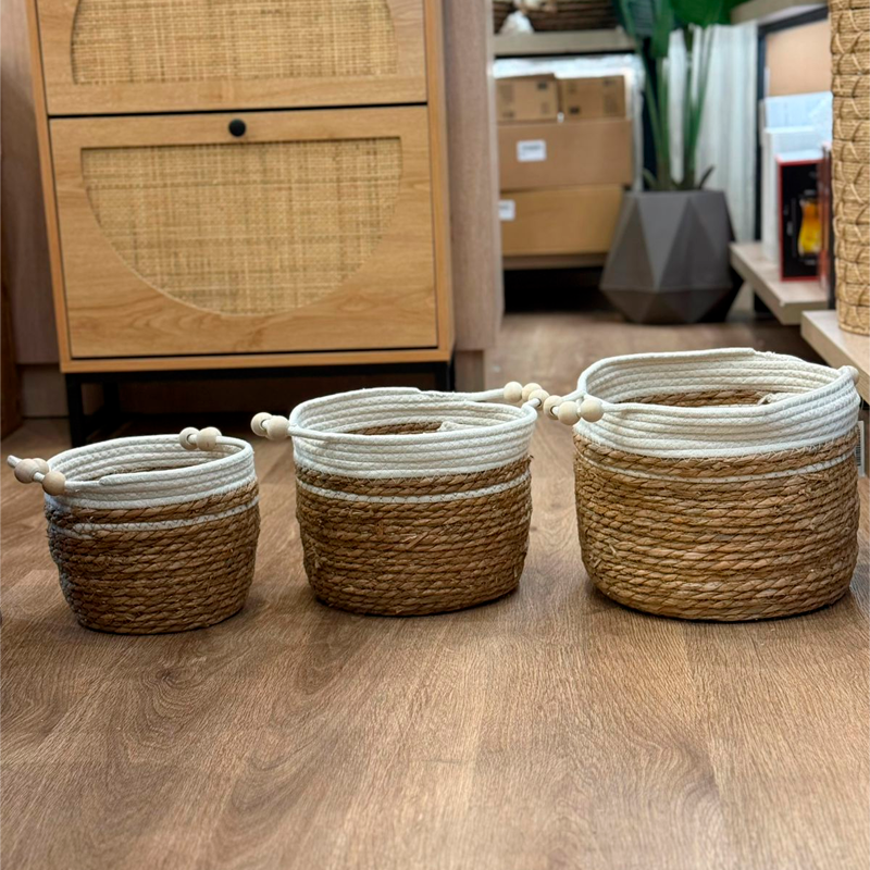 Set 3 Canastos Algodon Cestas De Almacenamiento Con Asas Decorativas