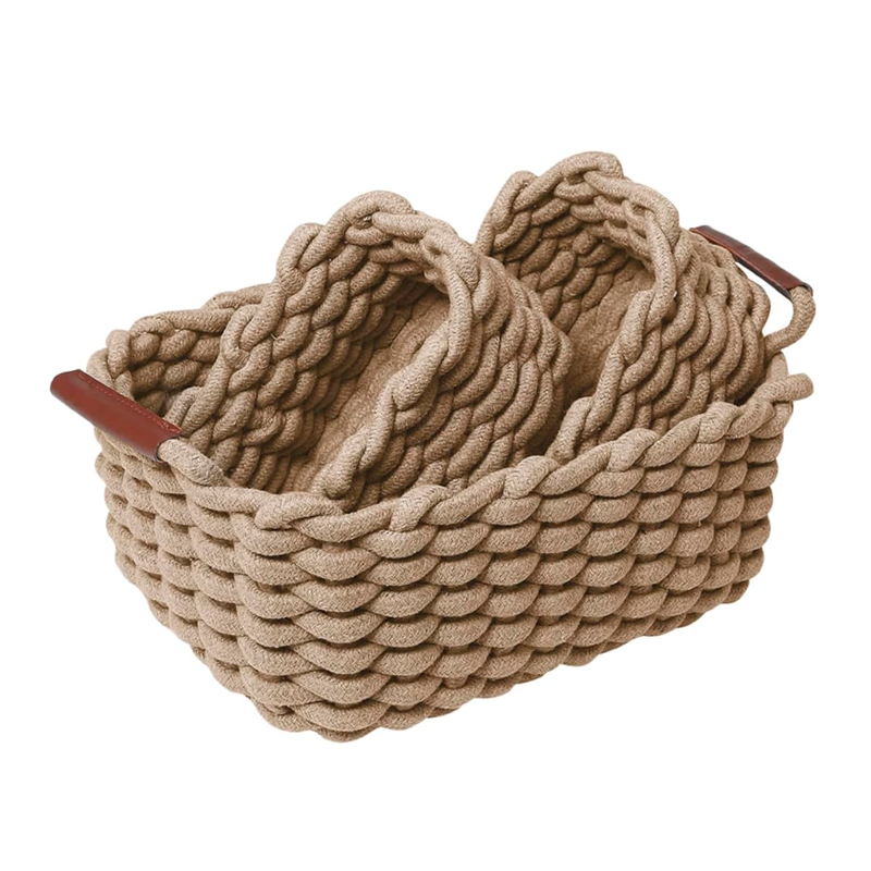 Set 3 Canastas Tejidas Decorativas Con Asas
