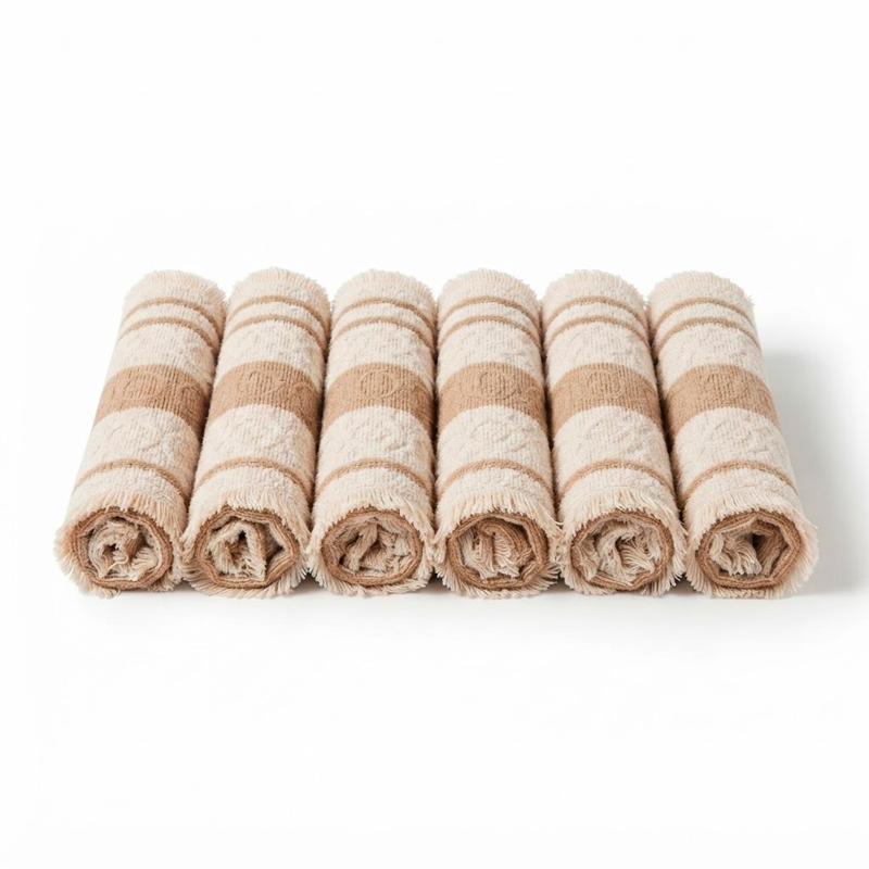 Pack 6 Individual De Mesa Tejido Con Flecos En Algodón Yute Natural