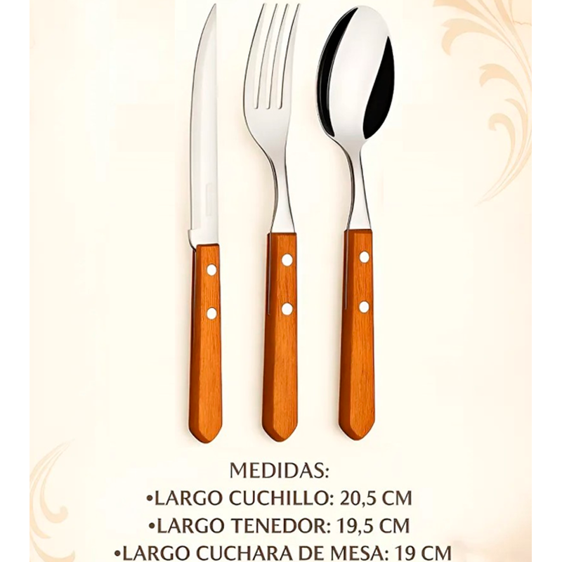 Set De Cubiertos Para Asado 18pieza Cuchilleria Mango Madera Madera