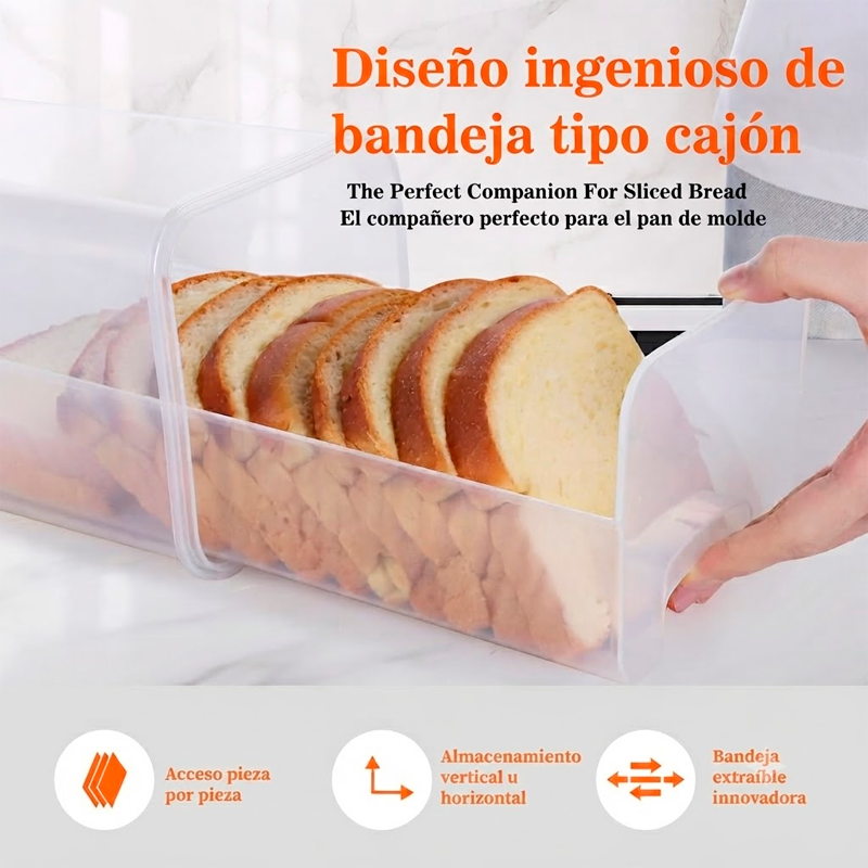 Recipiente Hermetico con Bandeja dispensador para Pan Sándwich