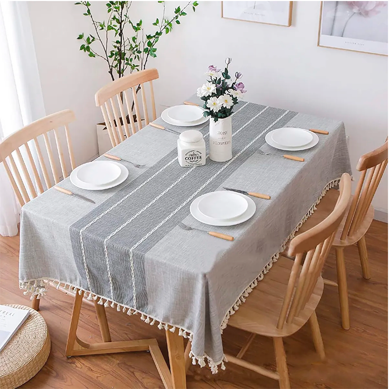 Mantel Rectangular Mantel De Mesa Borla Algodón 100x160cm Gris Rayas