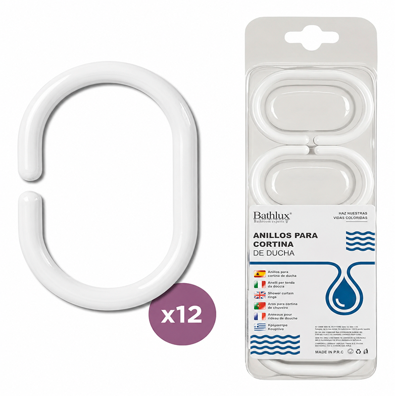 Argolla De Cortina Para Baño Blancos 12und Ganchos Plasticos