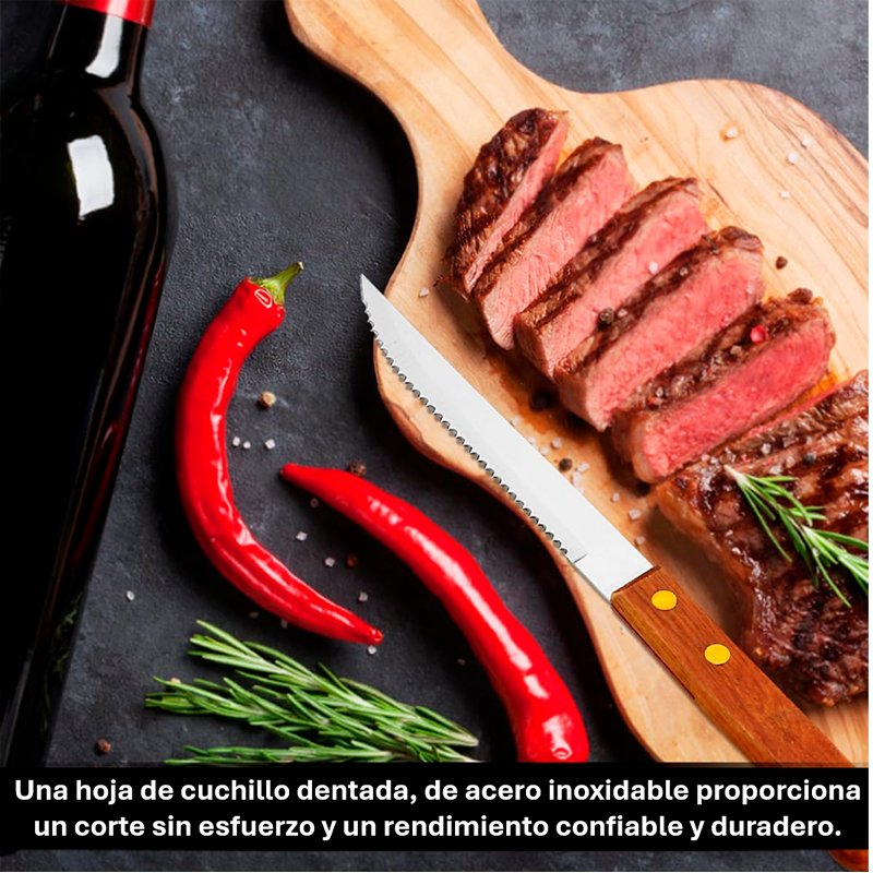 Set De Cubiertos Para Asado 6 Pieza Cuchilleria Mango Madera Cucharas Tenedor