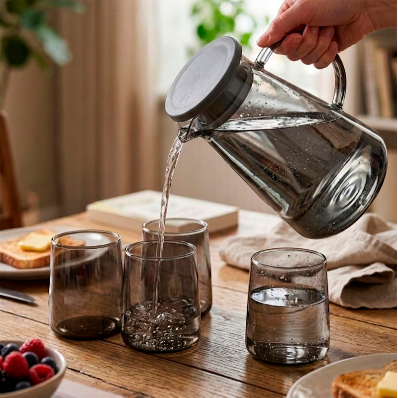 Juego de Jarra De Vidrio Elegante Con Tapa y 6 Vasos