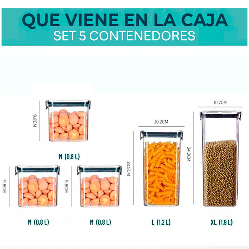 Contenedores Alimento Hermeticos Apilable Set 5 Cierre Facil Wakeshome Canisterx5