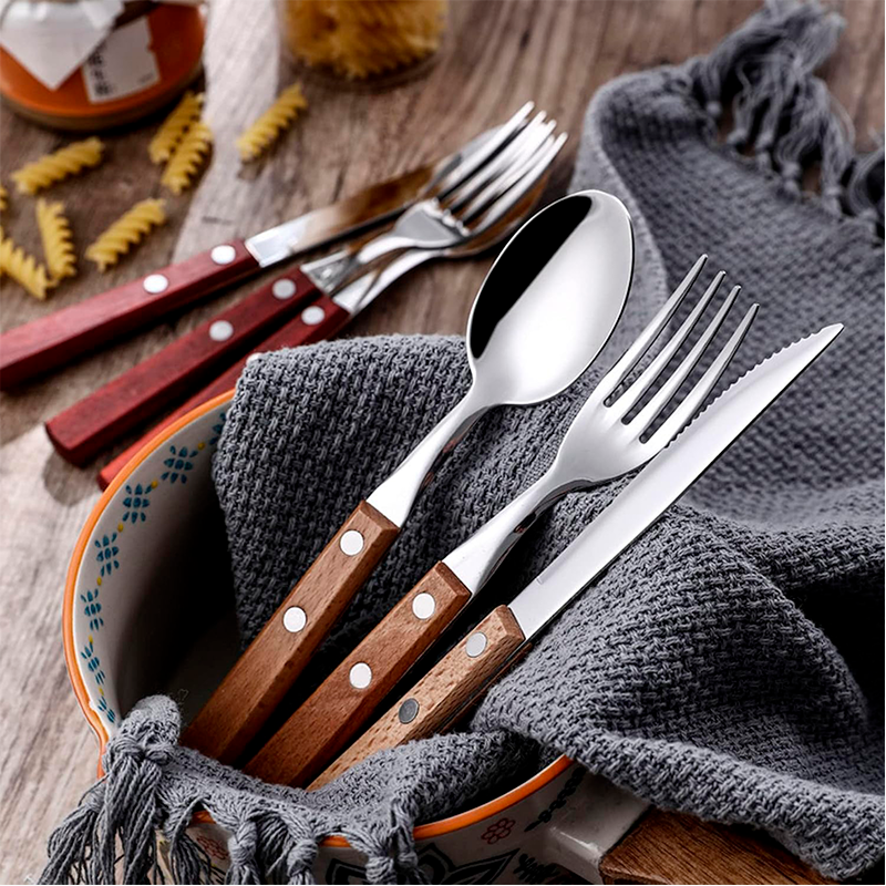 Set De Cubiertos Para Asado 18pieza Cuchilleria Mango Madera Madera