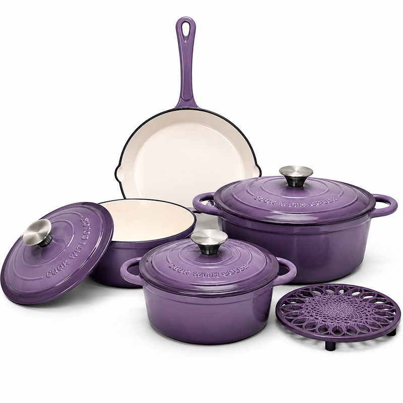 Juego De Ollas Hierro Fundido Esmaltado Bateria De Cocina 8 Piezas
