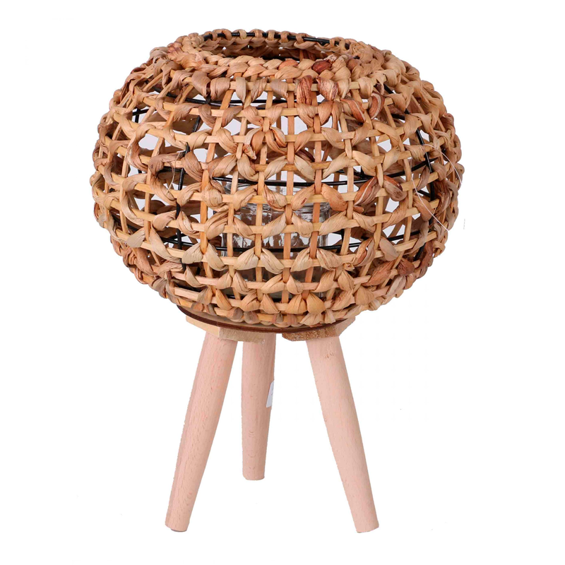 Portavelas Vintage de Bambú natural con Patas de Madera Farol Decoracion Living Dormitorio