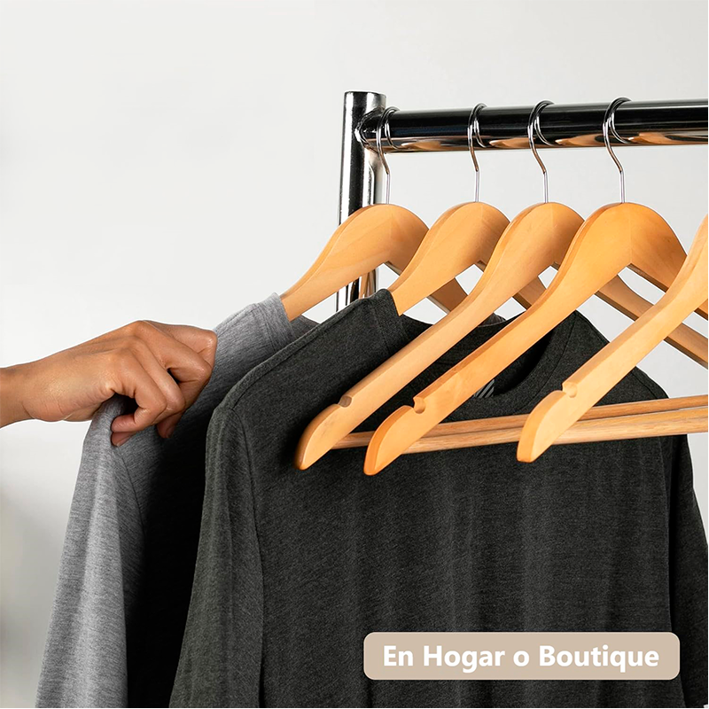 Colgadores De Ropa Set Bambu Antideslizante Wakeshome Madera