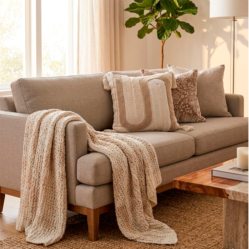Funda de Cojín Boho Tejida con Borlas Funda Almohadon Sofa 45x45cm