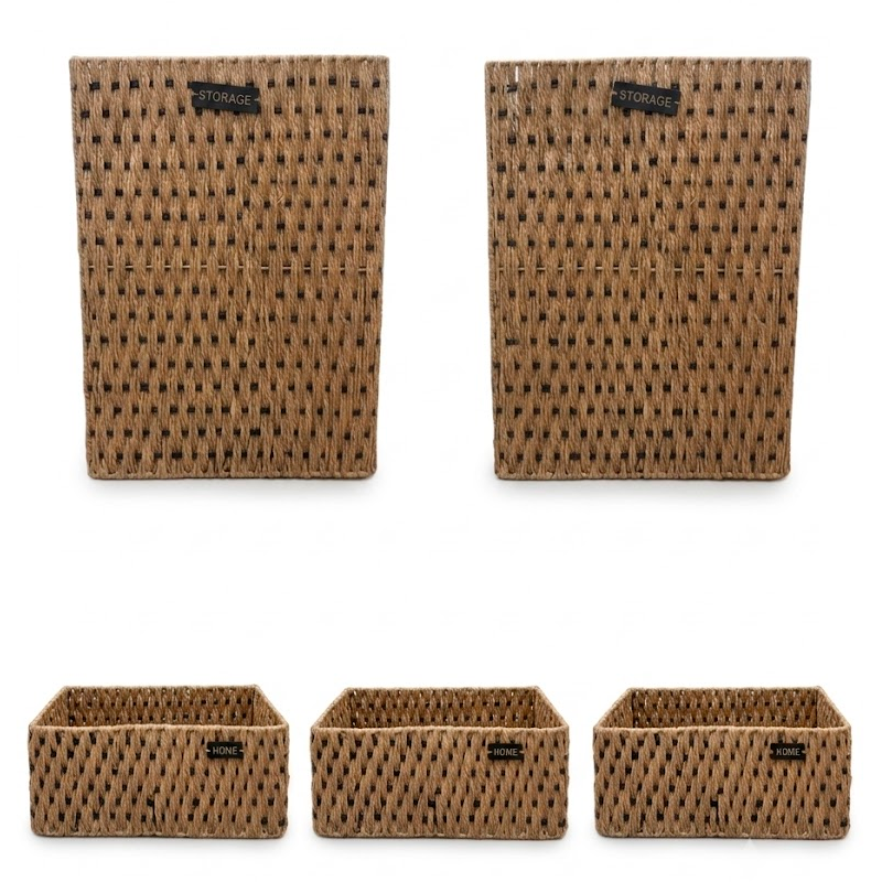 Set de 5 Canastos Rectangulares Organizadores de Fibra Natural Estilo Boho