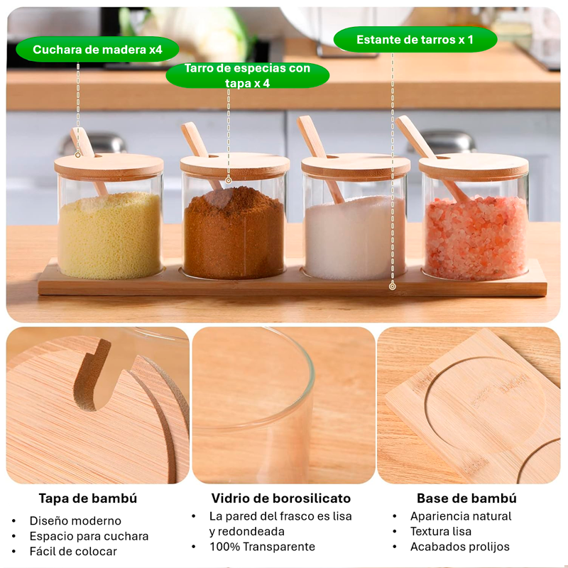 Set frascos vidrio tapa bambú organizadores cocina