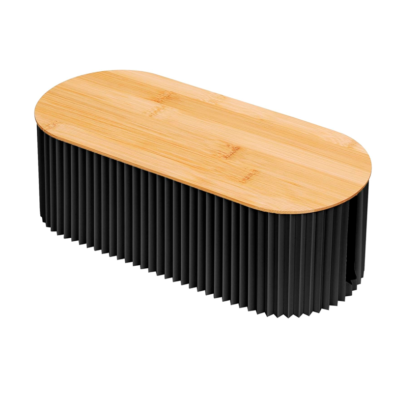 Caja Organizadora De Almacenamiento De Cables Soporte Con Tapa de Bambu