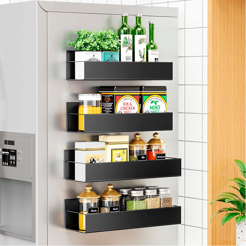 Estante Magnético 4pcs Metal Especias Refrigerador Lavadora Negro