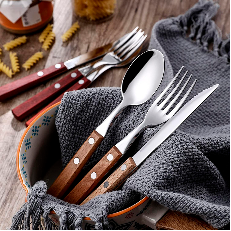 Set De Cubiertos Para Asado 6 Pieza Cuchilleria Mango Madera Cucharas Tenedor
