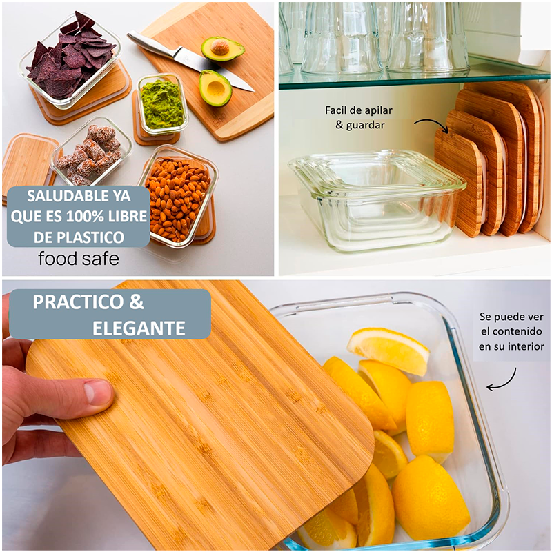 Recipiente de Vidrio para Almacenamiento de Alimentos con Tapa de Bambú