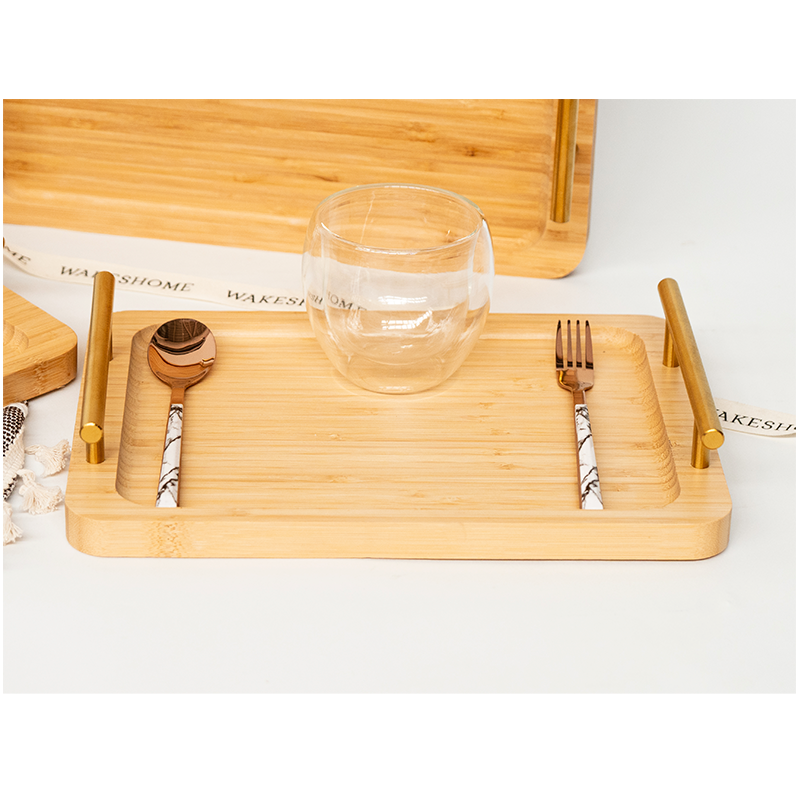 Set 3 Bandeja De Servicio Bambu Con Asas De Cocina Desayuno Madera