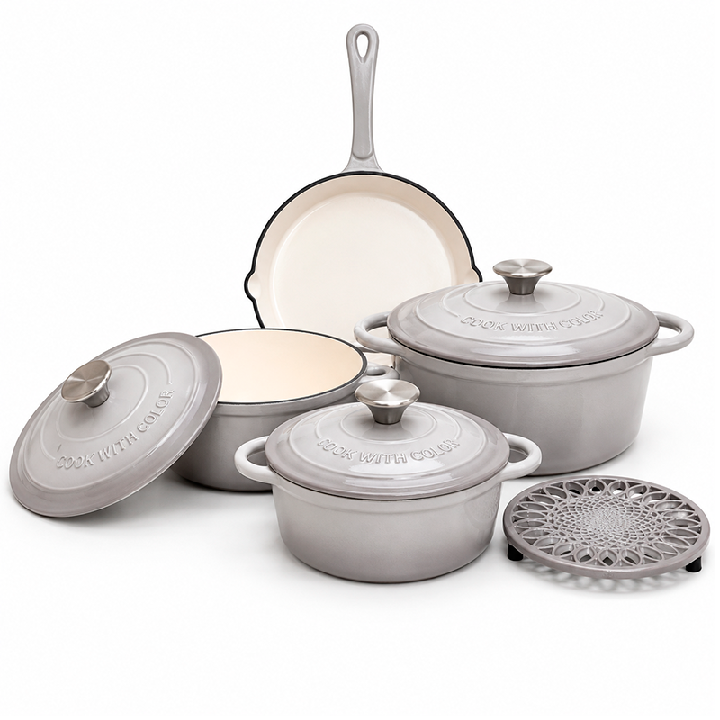Juego De Ollas Hierro Fundido Esmaltado Bateria De Cocina 8 Piezas