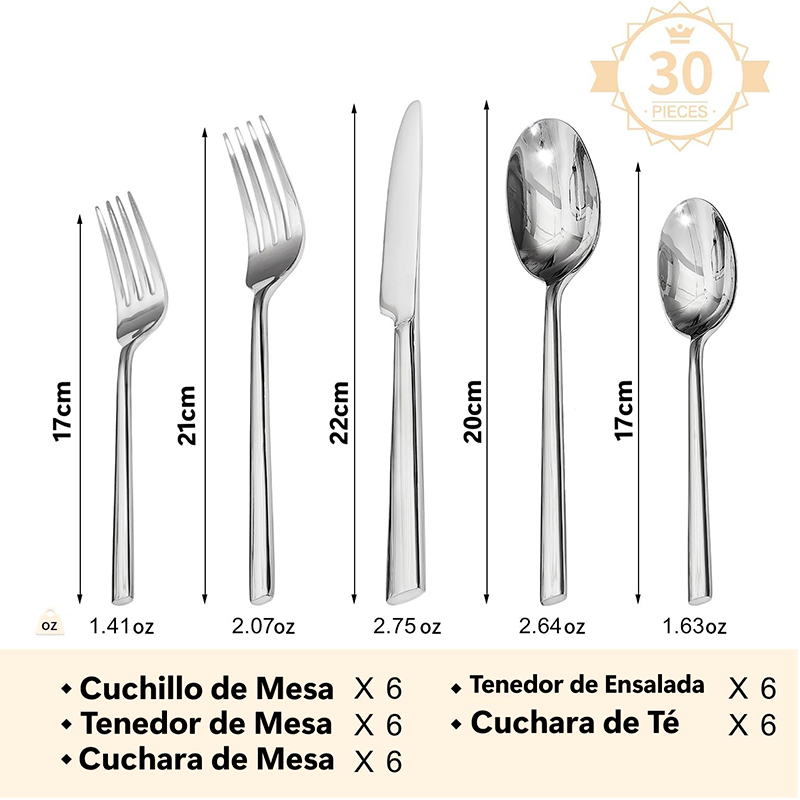 Set De Cubiertos De Lujo 30 Piezas Cuchilleria Plateado Plateado