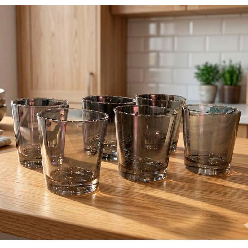 Set 6 Vasos Corto Vidrio Copa 280ml Gris
