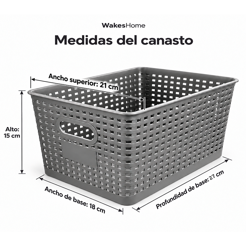 Pack Caja Organizadora Ratán 10lt Color Gris Canasto Cocina