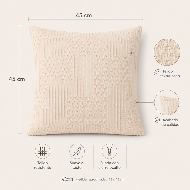 Funda De Cojin Boho Tejida Funda De Almohada De Sofa 45x45cm Blanco