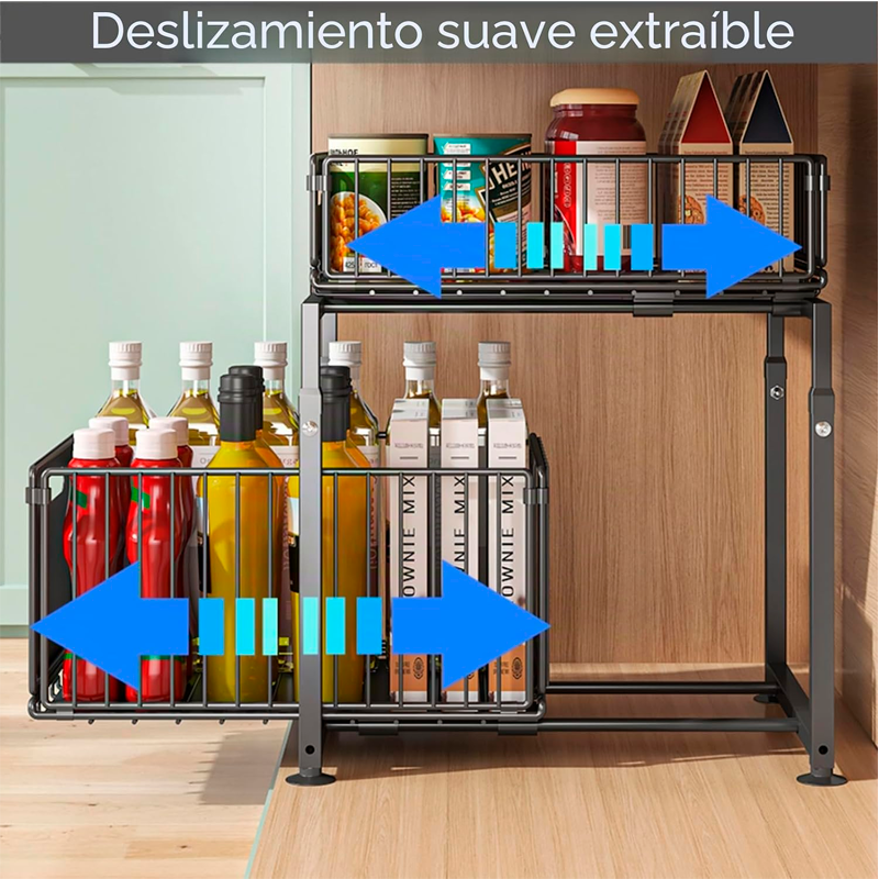 Estante Organizador Multiuso Deslizante Cocina Baño 2 Pisos Negro