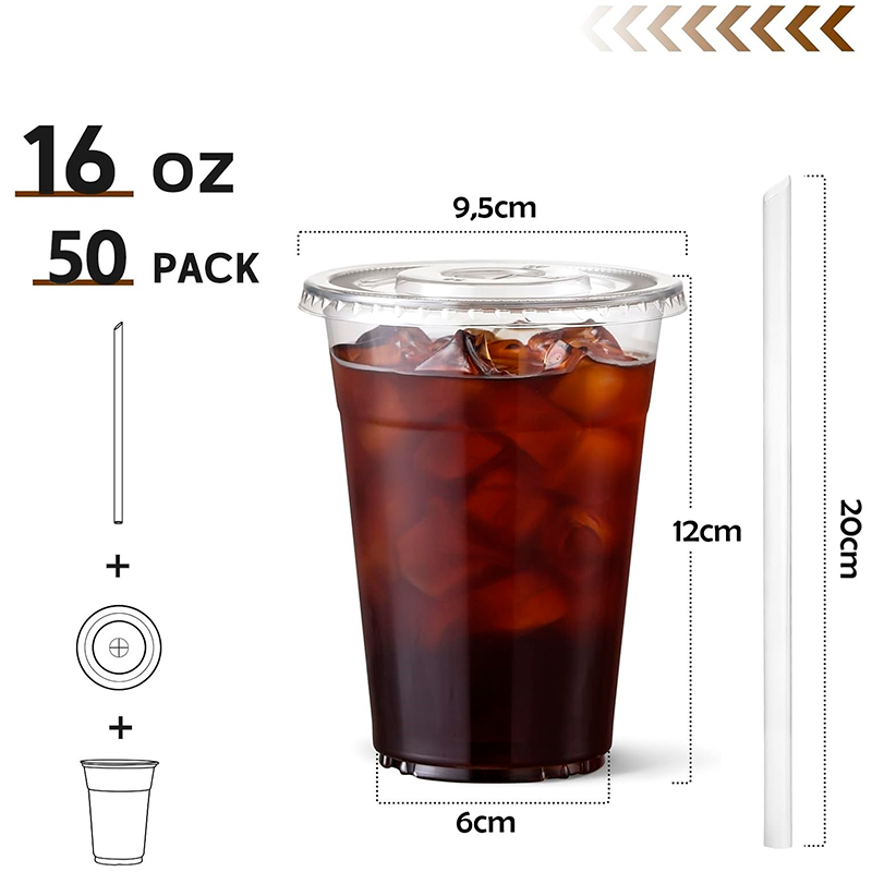 50 Vasos Desechable Plástico Con Tapa Y Bombillas 16 Onzas Transparente