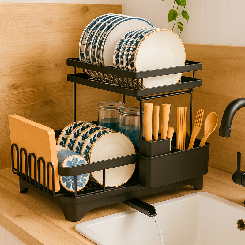 Escurridor De Platos 2 Niveles Secador Desmontable Loza Inoxidable Rack