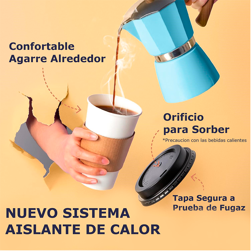 Vaso Cafe Kraft Vasos Polipapel Con Tapa Manga 20oz 50und 20 Oz